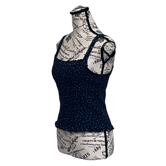 Madewell Blue Floral Smocked Crop Top Small Cottagecore Coquette Boho Stretch - Picture 3 of 11